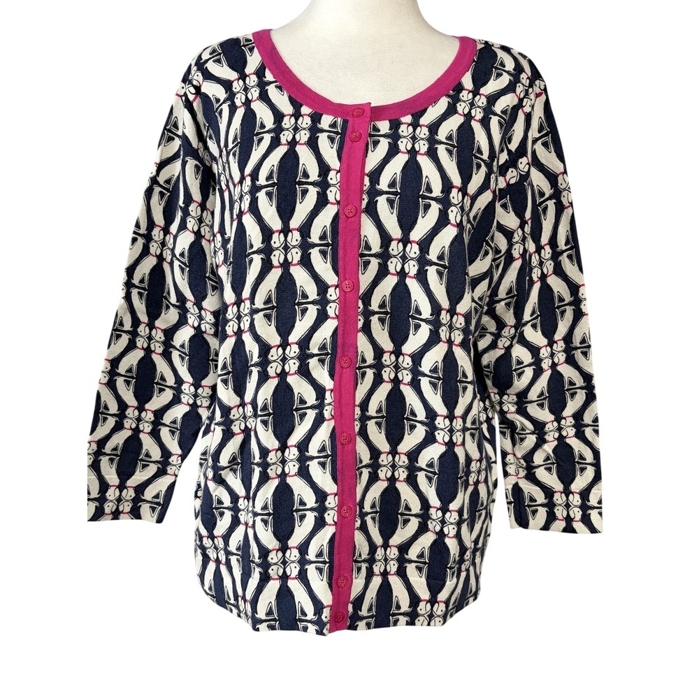 Le Tigre Cardigan Sweater Womens L Multicolor Fun Dog Print Knit Button Front